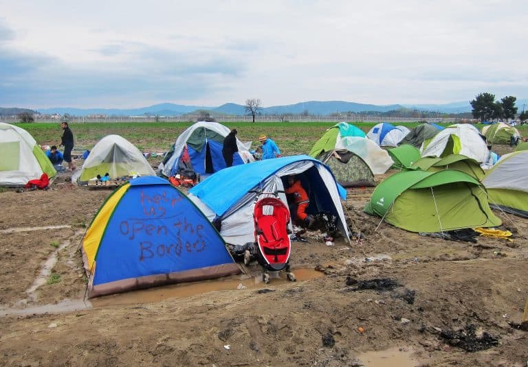 Zeltlager geflüchteter Menschen in Idomeni, Griechenland, an der Grenze zu Mazedonien.