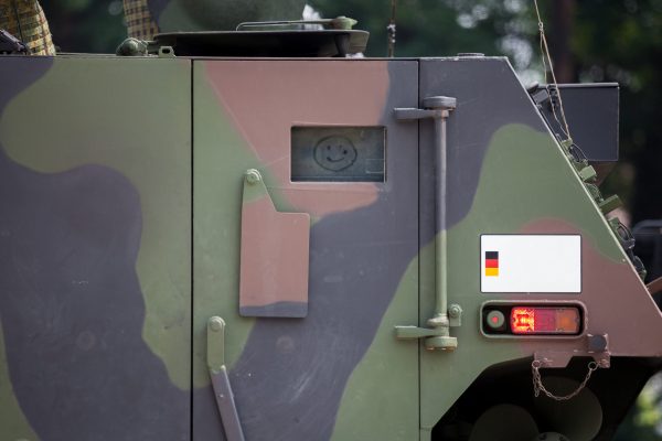 door with a smiley on military armoured vehicle door